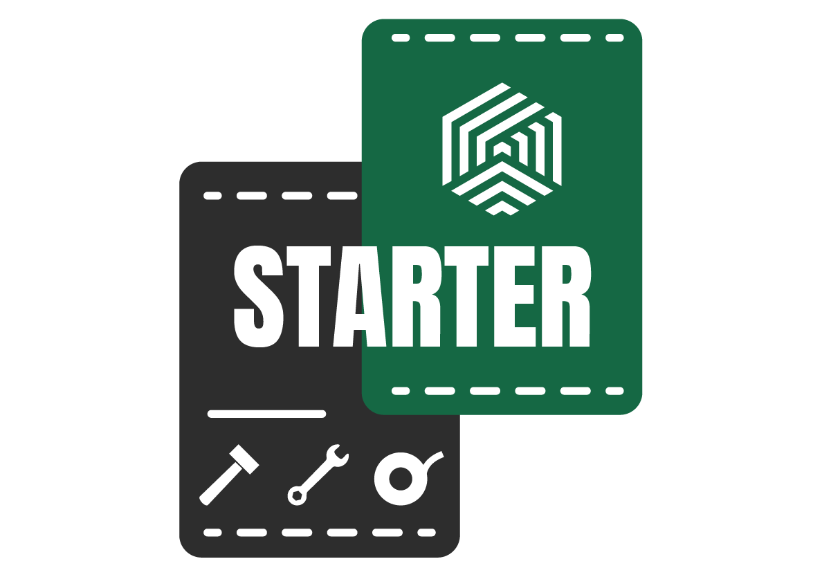 Starter package banner for Maker Cube in Langley, BC, includes first month of membership, first classes, access key, storage, safety glasses, and material credit
