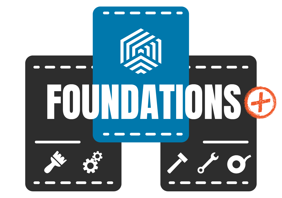 Foundations Plus package banner for Maker Cube in Langley, BC, includes first month of membership, first classes, access key, storage, safety glasses, material credit, and CNC time
